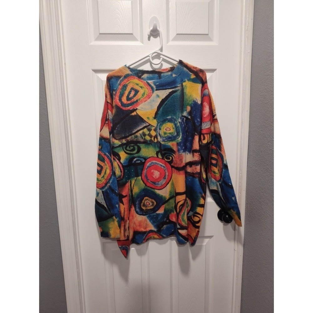Multicolor‎ Abstract Soft Colorful Pullover Sweater 2XL Cotton Rayon Oversized